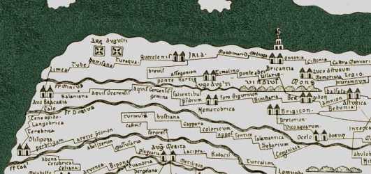 Mapa de estradas romanas de Galicia, na reconstrucción da Tabula Peutingeriana feita por K.Miller.
